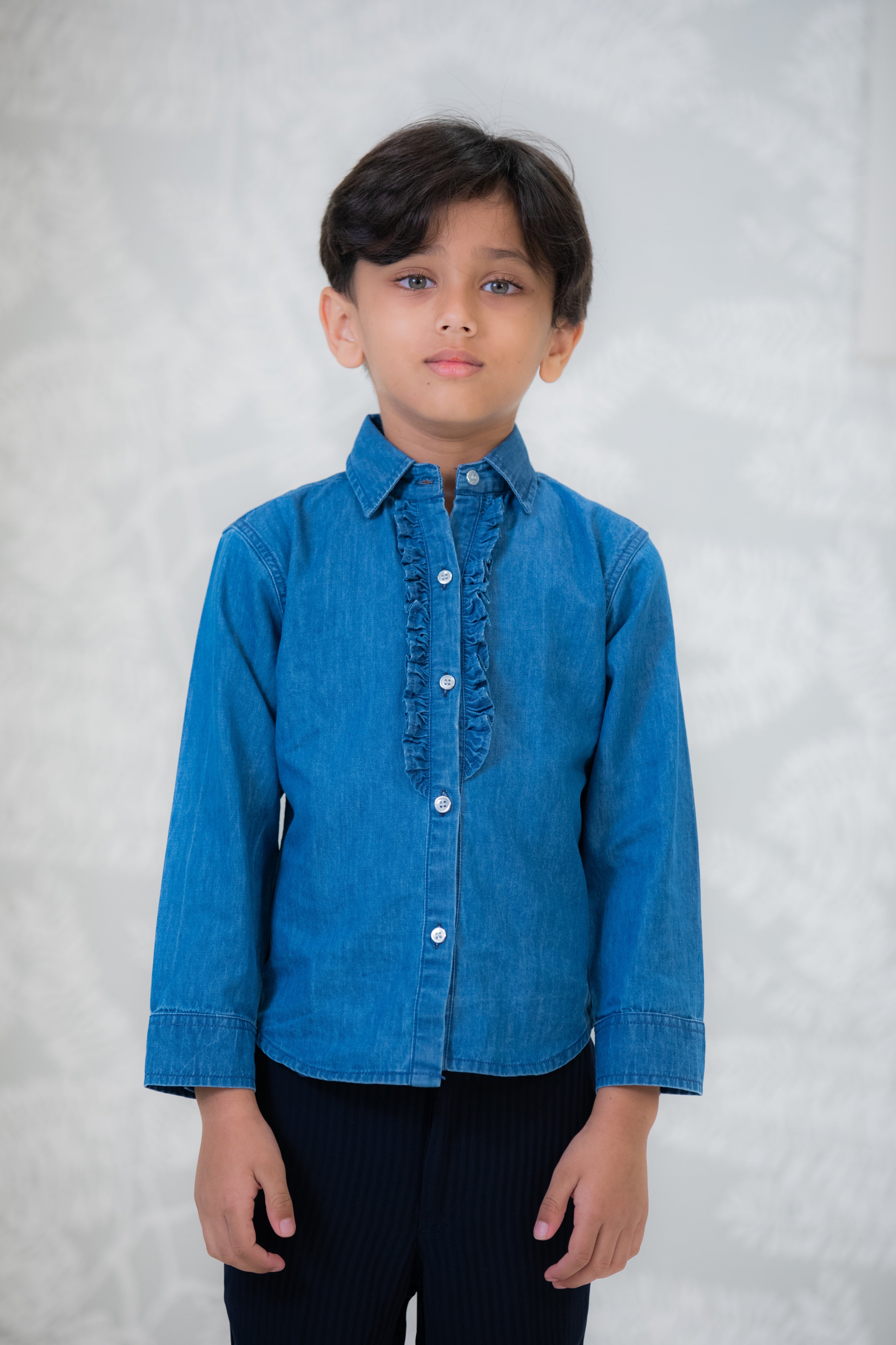 Ruffled Denim Shirt