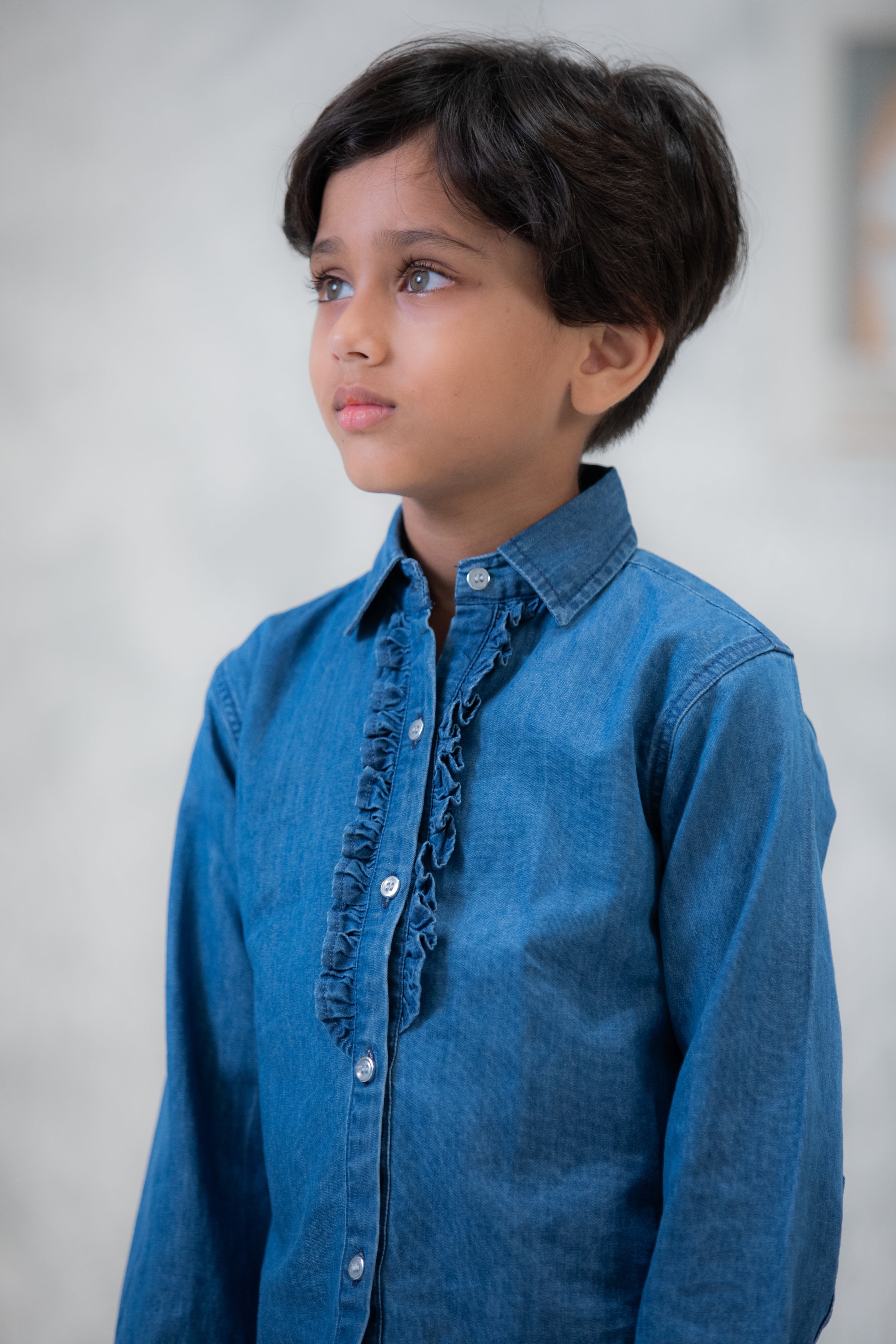 Ruffled Denim Shirt